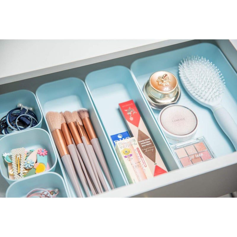 Backerysupply Set Of 12 Blue Color Plastic Desk Drawer Organizers For Makeup Bathroom Office Kitchen Vanity Drawer Storage Box Container - Image 3